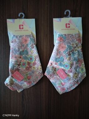 Caruso Floral Multicolor Cotton Handkerchiefs - Pink, Blue, Green